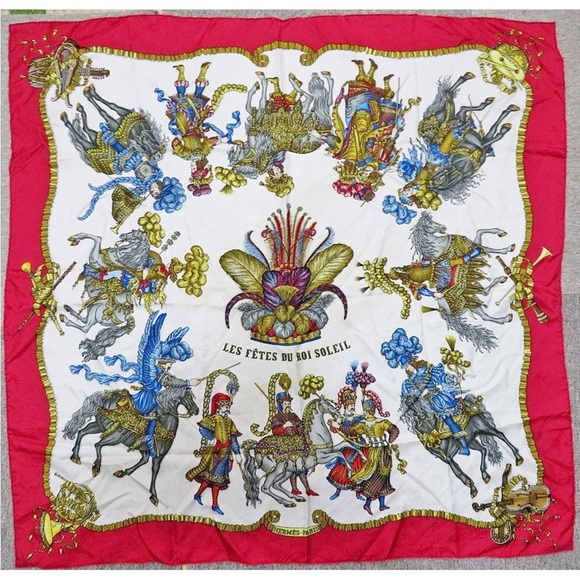 Hermes Red and Gold Scarf - Picture 1 of 14